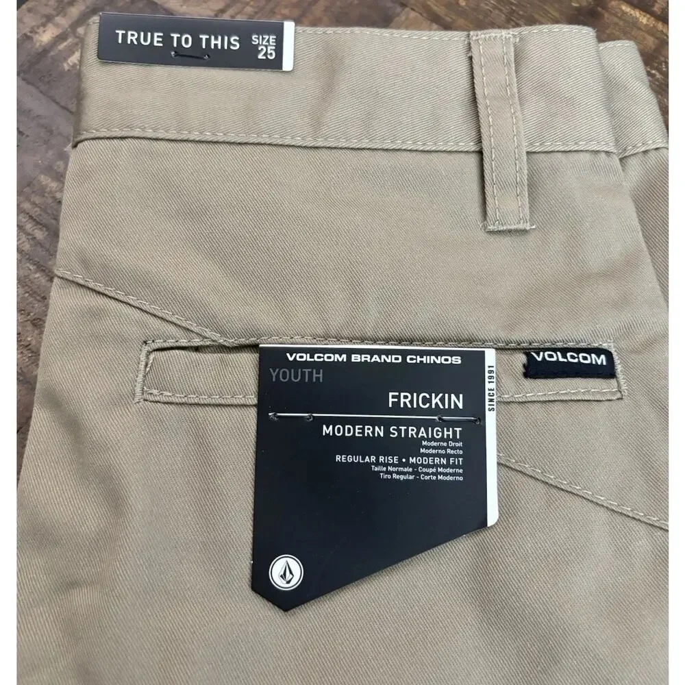 NWT Volcom Boys Frickin Chino Shorts Size 25 Khaki Modern Straight Uniform